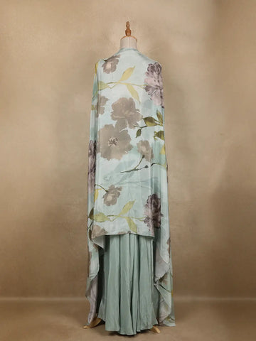 Light Blue Floral Design Synthetic Palazzo Suit - Diadem