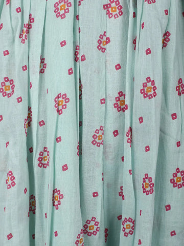 Light Blue Floral Designed Cotton Kurti - Diadem