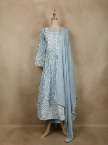 Light Blue Floral Designed Cotton Salwar - Diadem