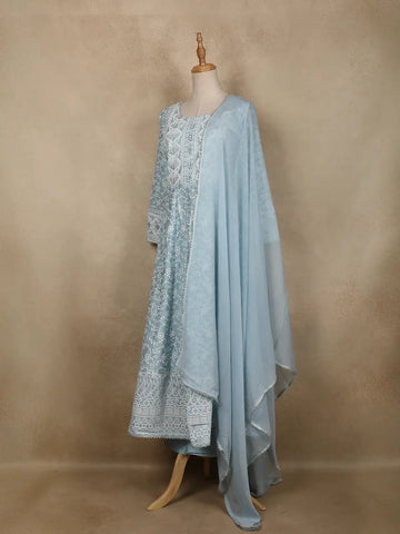Light Blue Floral Designed Cotton Salwar - Diadem
