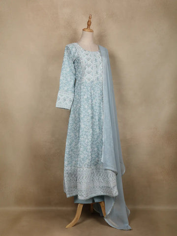 Light Blue Floral Designed Cotton Salwar - Diadem