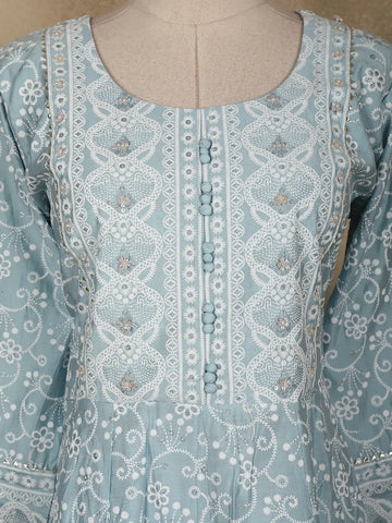 Light Blue Floral Designed Cotton Salwar - Diadem