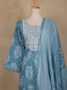Light Blue Floral Printed Cotton Salwar Suit With Dupatta - Diadem