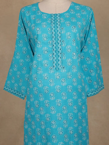 Light Blue Floral Printed Cotton Salwar Suit With Dupatta - Diadem