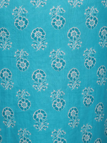 Light Blue Floral Printed Cotton Salwar Suit With Dupatta - Diadem