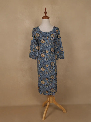 Light Blue Floral Printed Rayon Kurti - Diadem