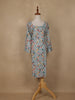 Light Blue Geometric Floral Printed Rayon Kurti - Diadem