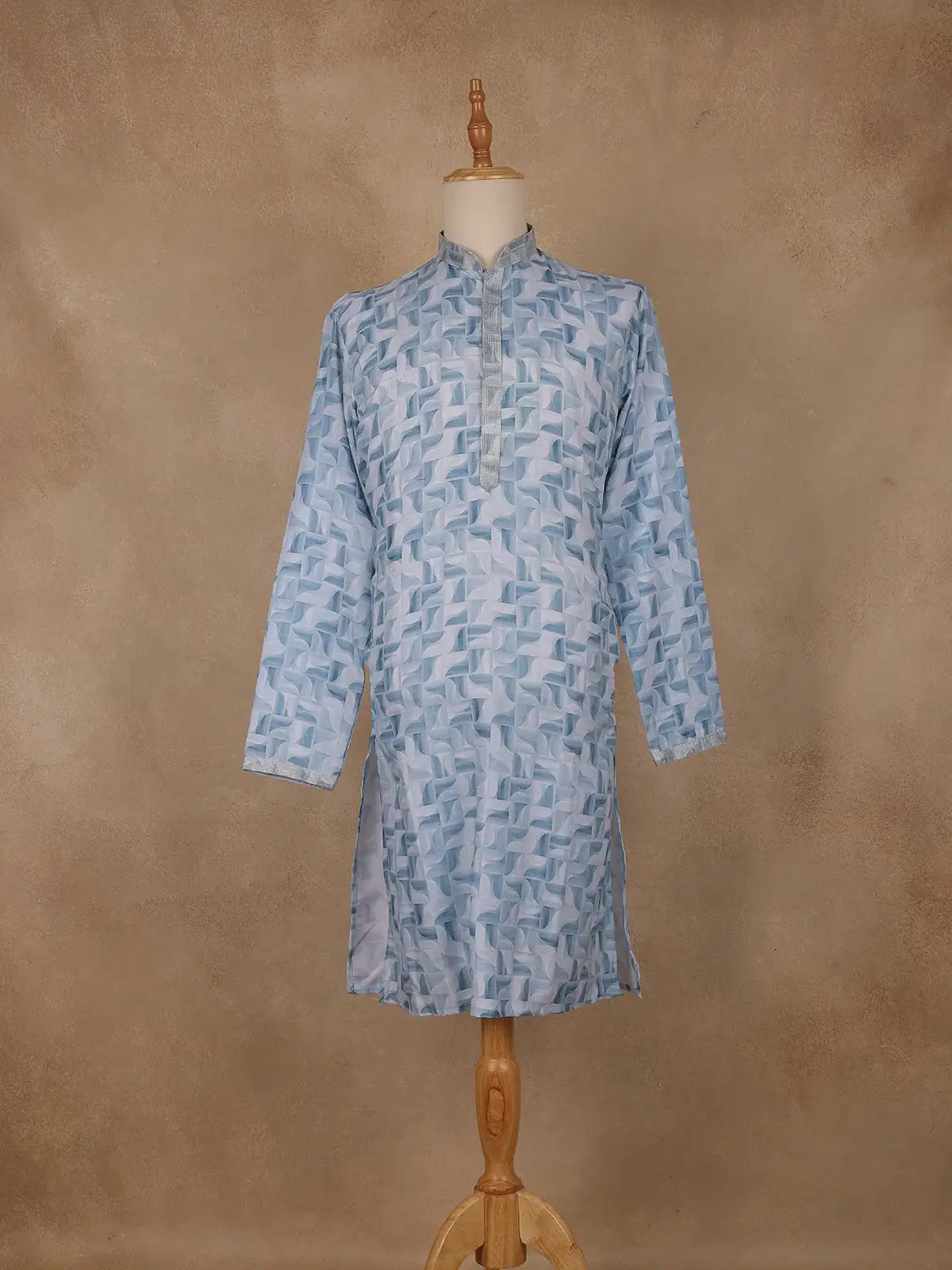 Light Blue Geometric Printed Kurta for Men - Diadem