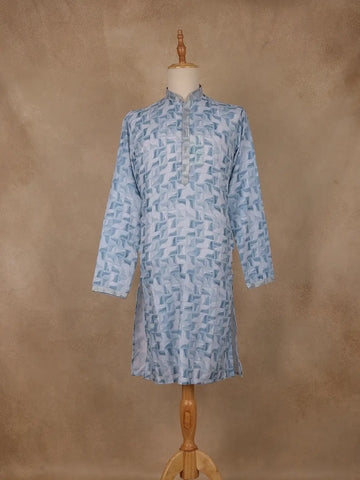Light Blue Geometric Printed Kurta for Men - Diadem