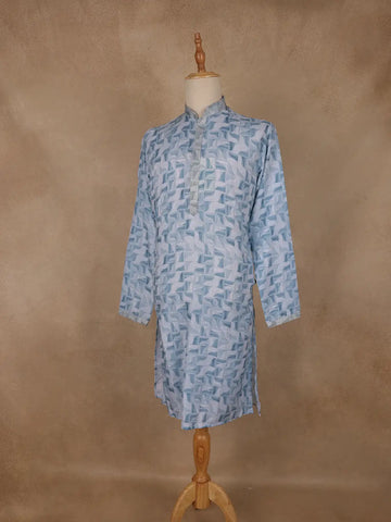 Light Blue Geometric Printed Kurta for Men - Diadem