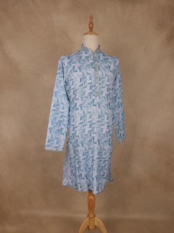 Light Blue Geometric Printed Kurta for Men - Diadem