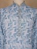 Light Blue Geometric Printed Kurta for Men - Diadem