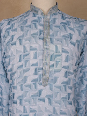 Light Blue Geometric Printed Kurta for Men - Diadem