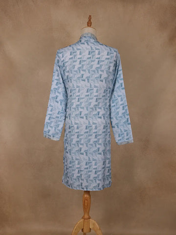 Light Blue Geometric Printed Kurta for Men - Diadem