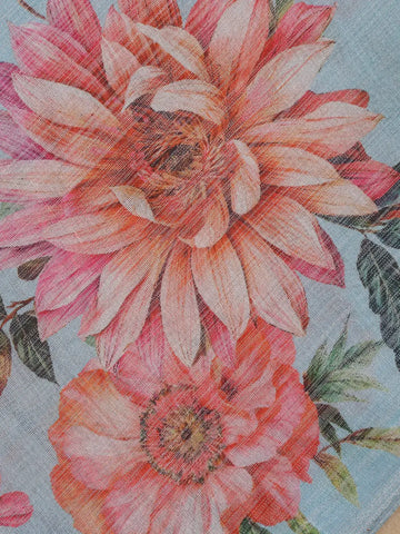 Light Blue Green Floral Printed Fancy Cotton Saree - Diadem