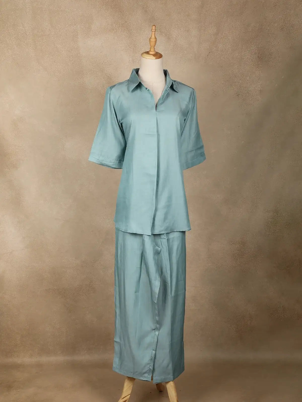 Light Blue Solid Design Cotton Co-Ord Set