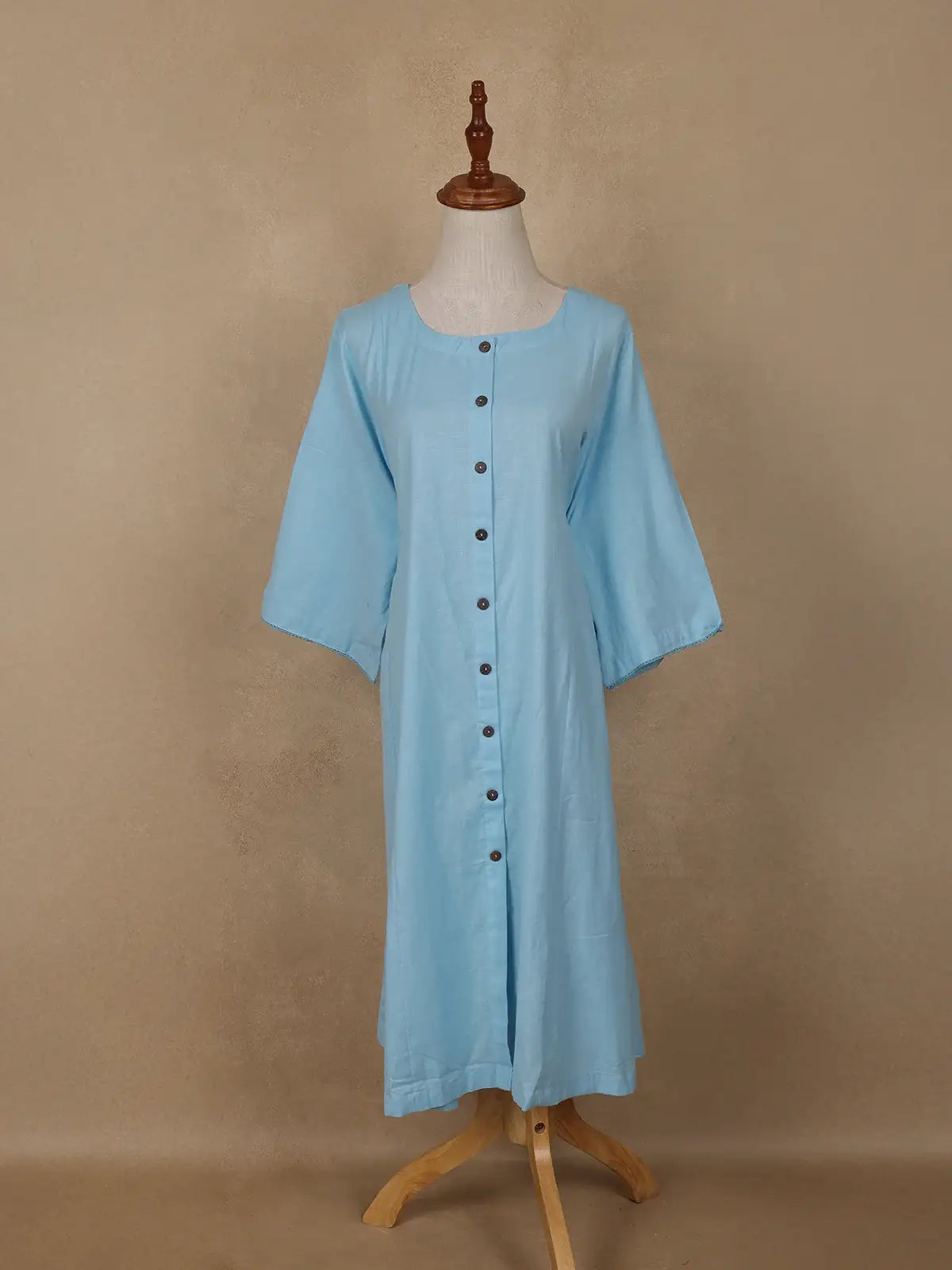 Light Blue Solid Design Cotton Kurti Top - Diadem