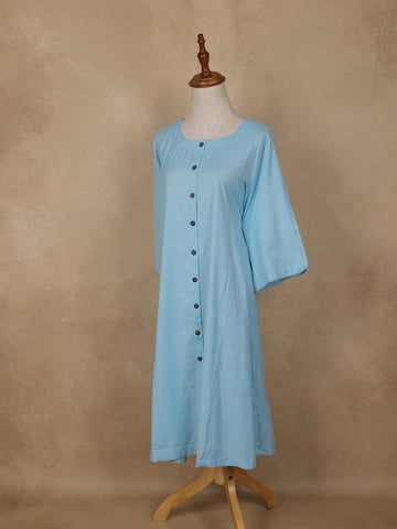 Light Blue Solid Design Cotton Kurti Top - Diadem