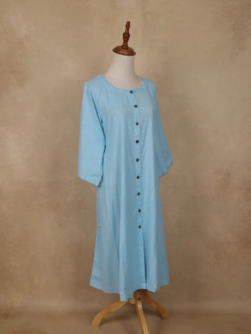 Light Blue Solid Design Cotton Kurti Top - Diadem