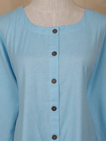 Light Blue Solid Design Cotton Kurti Top - Diadem