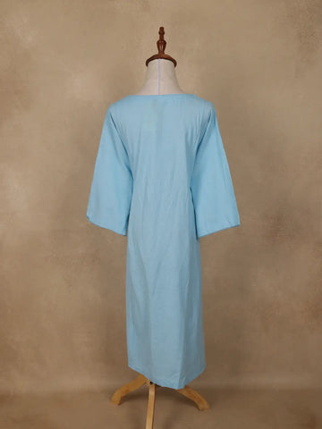 Light Blue Solid Design Cotton Kurti Top - Diadem