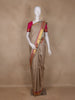Light Brown Checked Woven Pure kanchipuram Silk Saree With Contrast Pink Blouse - Diadem