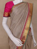 Light Brown Checked Woven Pure kanchipuram Silk Saree With Contrast Pink Blouse - Diadem