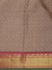Light Brown Checked Woven Pure kanchipuram Silk Saree With Contrast Pink Blouse - Diadem