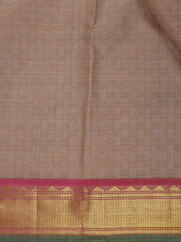 Light Brown Checked Woven Pure kanchipuram Silk Saree With Contrast Pink Blouse - Diadem
