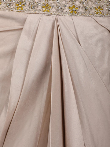 Light Brown Floral Embroidered Cape Style Draped Synthetic Skirt Top - Diadem