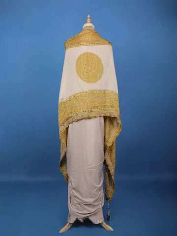 Light Brown Floral Embroidered Cape Style Draped Synthetic Skirt Top - Diadem