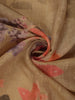 Light Brown Floral Printed Cotton Saree with Subtle Golden Zari Border