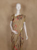 Light Brown Floral Printed Cotton Saree with Subtle Golden Zari Border