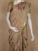 Light Brown Floral Printed Cotton Saree with Subtle Golden Zari Border