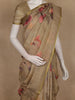 Light Brown Floral Printed Cotton Saree with Subtle Golden Zari Border