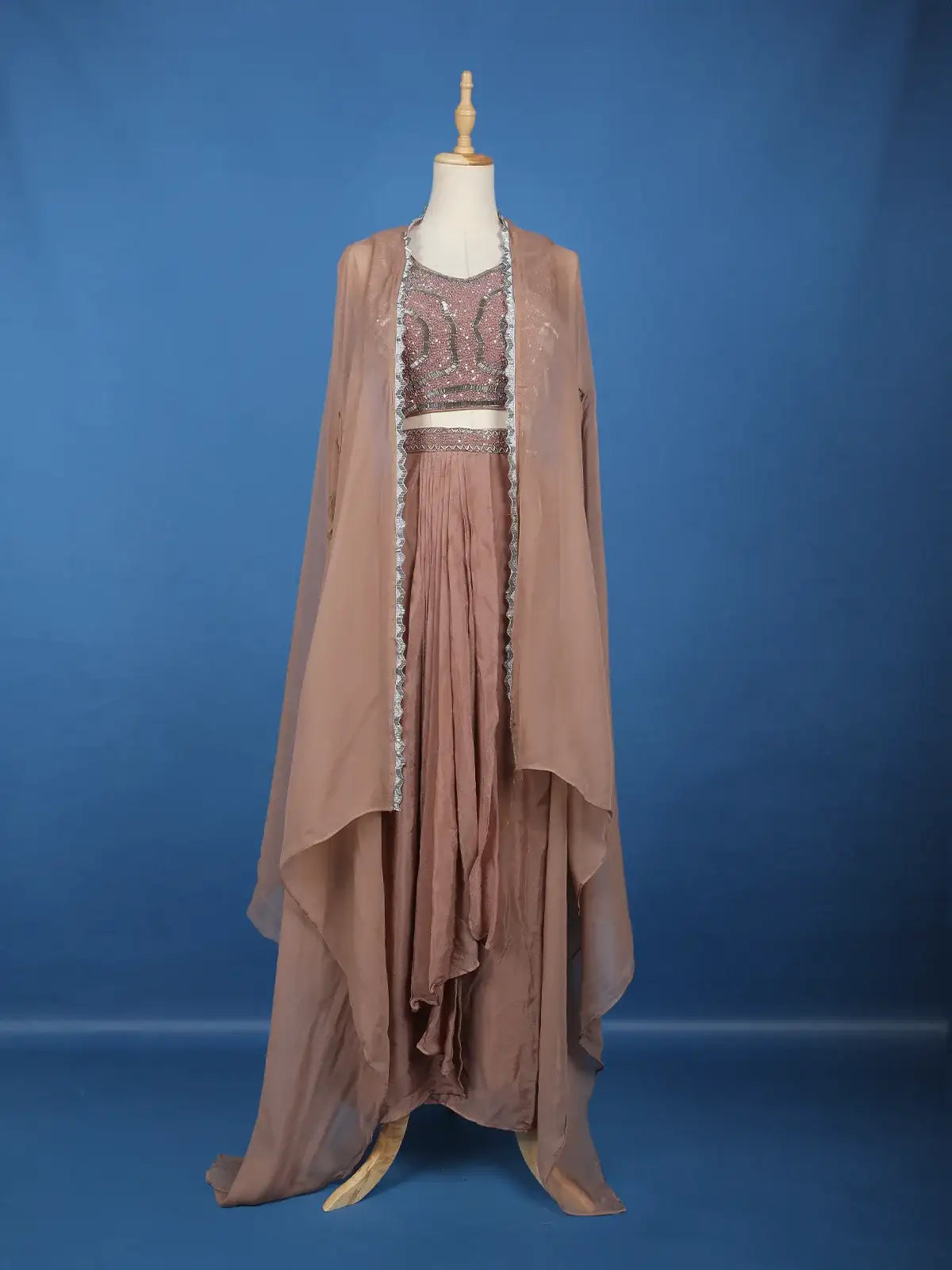 Light Brown Sequins Design Georgette Skirt Top - Diadem