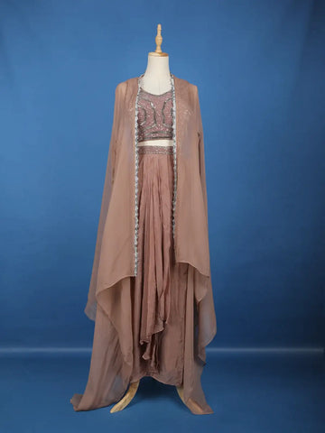 Light Brown Sequins Design Georgette Skirt Top - Diadem