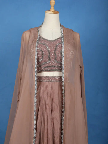 Light Brown Sequins Design Georgette Skirt Top - Diadem