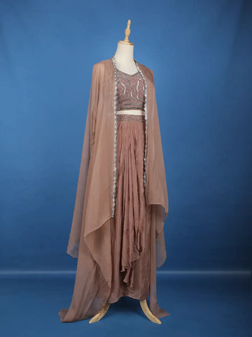 Light Brown Sequins Design Georgette Skirt Top - Diadem