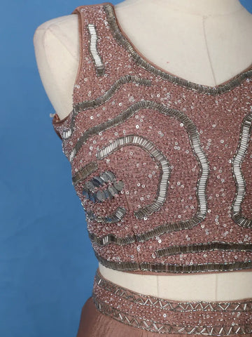 Light Brown Sequins Design Georgette Skirt Top - Diadem