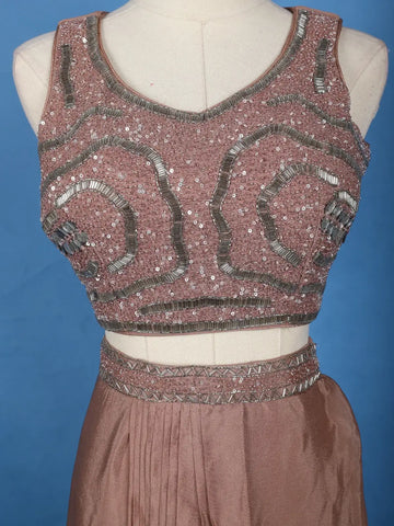 Light Brown Sequins Design Georgette Skirt Top - Diadem