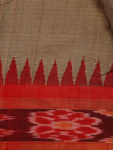 Light Brown Solid Design Tussar Silk Saree With Red Contrast Border - Diadem