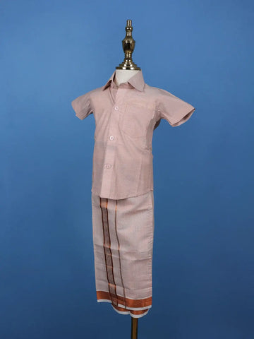 Light Copper Silk Dhoti With Matching Half Sleeve Shirt - Diadem