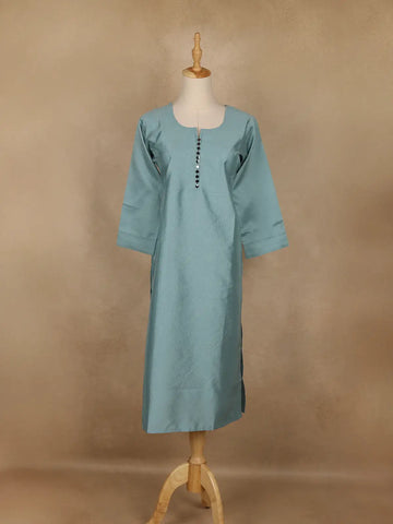 Light Cyan Blue Solid Cotton Kurti With Button Detailing - Diadem