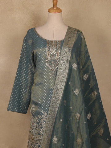 Light Green Dots Designed Banarasi Silk Palazzo Salwar Suit - Diadem