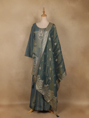 Light Green Dots Designed Banarasi Silk Palazzo Salwar Suit - Diadem