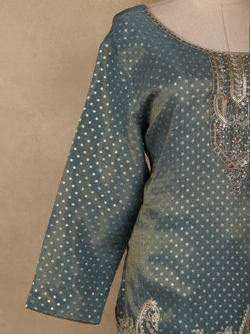 Light Green Dots Designed Banarasi Silk Palazzo Salwar Suit - Diadem