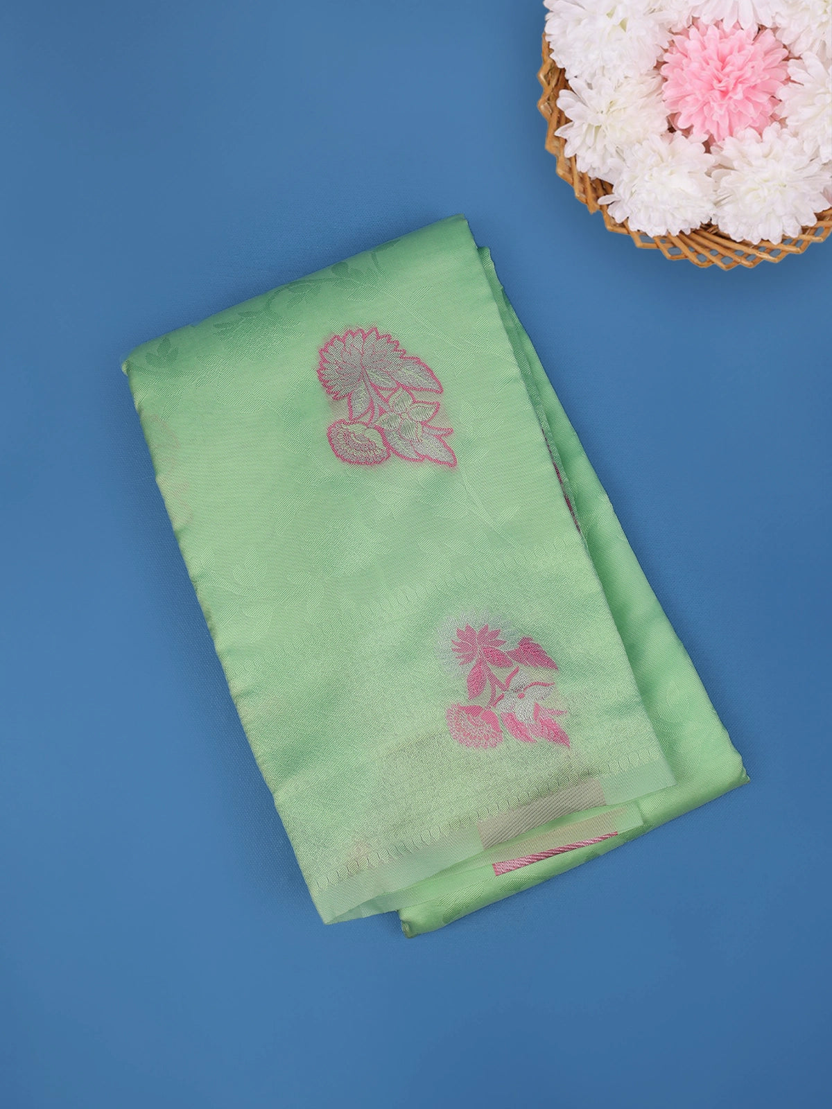 Light Green Floral Butta Design Fancy Art Silk Saree