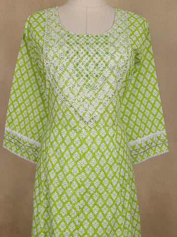 Light Green Floral Design Cotton Salwar Suit With Dupatta - Diadem