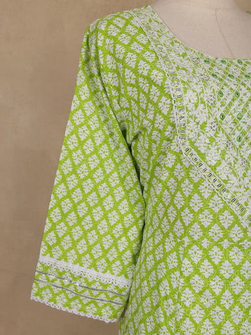 Light Green Floral Design Cotton Salwar Suit With Dupatta - Diadem